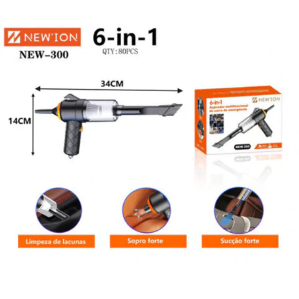 Aspirador Portátil Recarregável NEW-300 6 em 1 – Função Sopro e Sucção, Alta Potência, Ideal para Carros e Ambientes Domésticos